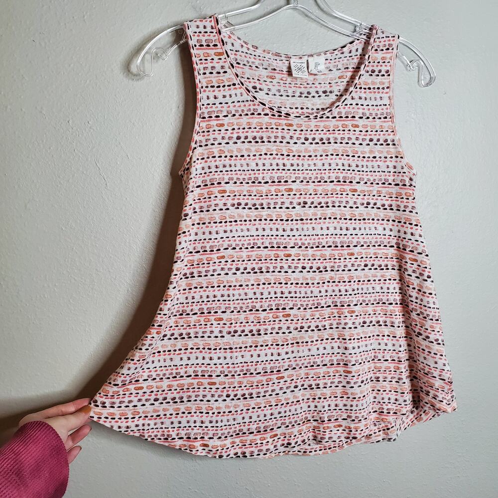 100% Linen Patterned Sleeveless Tank Earthy Tones S Breathable Coastal Beachy